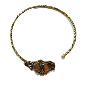 Brutalist Artisan Torque Collar Necklace Asymmetric Dichroic Glass Cabochon Vtg